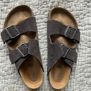 Velvet Gray Suede Arizona Birkenstocks, like new condition